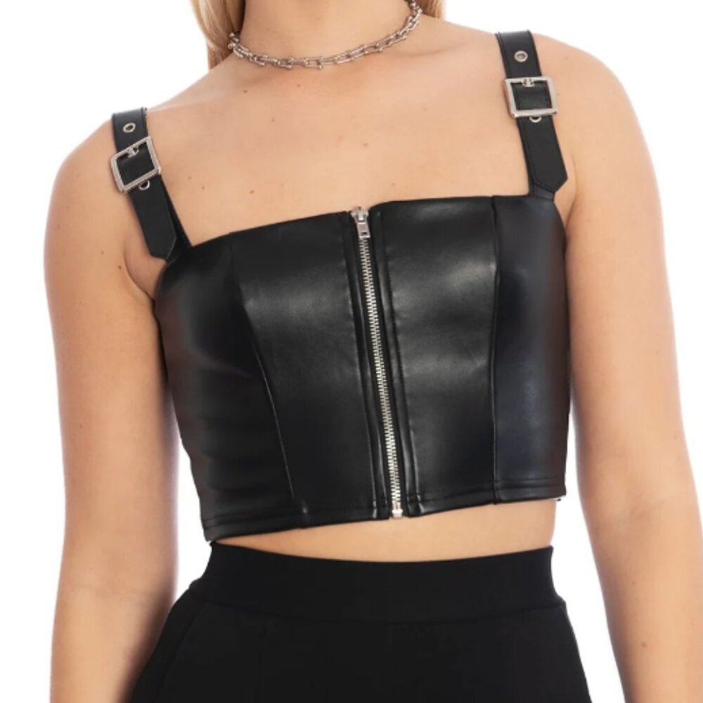 Buckle Shoulder Crop, Vegan Leather by BlackMilk